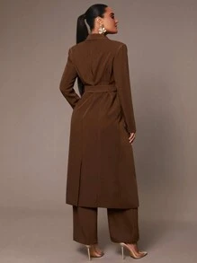 Silquee Women's Autumn Elegant Dark Brown Office Coat,High-End Long British Twill Career Commuting Mobwife Chocolate Belt Waist Anti-Wrinkle Winter - Coffee Brown - View 9