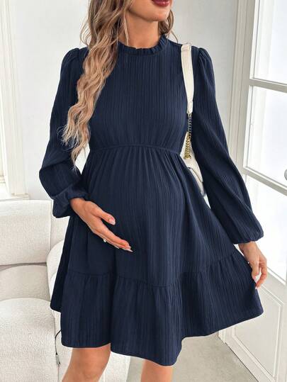 SHEIN Maternity Elegant Green Evening Gown, Long Lantern Sleeve Slit Hem Slim Fit Dress For Pregnant Women