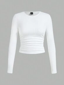 SHEIN EZwear 3 件装纯色薄羊毛褶皱腰基本款女式 T 恤 - 彩色 - 查看 3