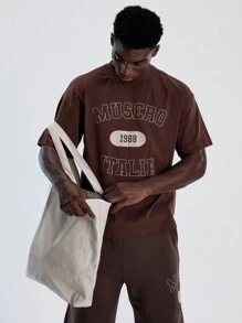 Musero Camisa de manga corta con botones, detalles de bolsillo delantero y cuello, con rayas de contraste, esencial para primavera y verano - Café integral - Ver 5