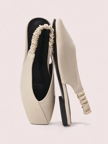 CUCCOO DOLLMOD Zapatos planos tipo slingback con decoración de remaches y puntera cuadrada, estilo punk para mujer - Beis - Ver 9