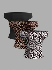 Sweetra Sexy Off Shoulder Cropped Top Design, Slim Fit Waist Exposed Shoulder Blouse Set - Multicolor - View 2