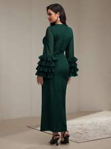 Veilorie Vestito casual lungo con collo rotondo, maniche lunghe, plissettato, colore unito, minimalista, modesto, da donna