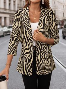 SHEIN Clasi Women Elegant Zebra Print Pattern Long Sleeve Blazer