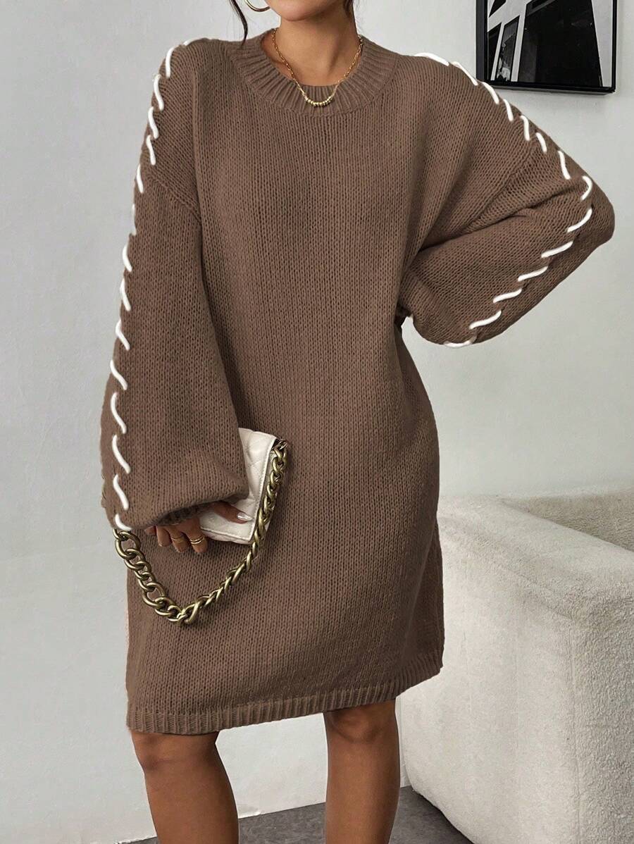 SHEIN Essnce Mock Necked Casual And Lazy Women's Sweater Dress With