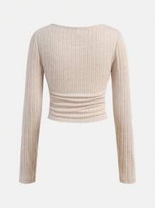 SHEIN Nastolatka 1 otrzymaj 2 za darmo 3 sztuki Czarny morelowy szary Jesień i zima All-Match Casual i sportowy ściągacz dzianinowy marszczony detal Długi rękaw T-shirt