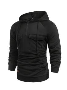 Manfinity Homme Men Plus Size Solid Color Long Sleeve Drawstring Hooded Sweatshirt, Casual Style For Autumn