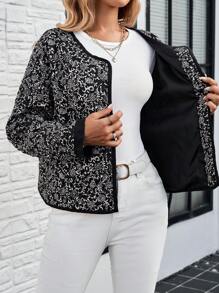 EMERY ROSE Abrigo corto de mujer con patrón floral en blanco y negro