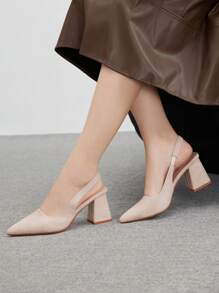 CUCCOO BIZCHIC Apricot Suede Chunky Heel Pointed Toe Slip-On Pumps For Women, Suitable For Commute, Dating, Party, Holiday Spring Shoes Spring Break Easter - Apricot - View 5