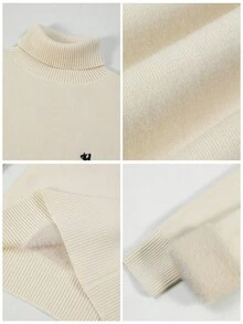 SHEIN Essnce Áo len chui đầu cổ lọ một mảnh màu trơn mới, lót nhiệt, thêu dày, vừa vặn thanh lịch dành cho nữ - Màu be - Xem 8