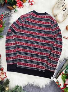 Manfinity Homme Suéter gráfico suelto de manga larga con cuello redondo y patrón geométrico colorido para hombre, suéter navideño de otoño/invierno para hombre, para fiesta, regalo de novio - Multicolor - Ver 2