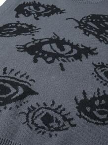 Manfinity EZcore 大码男士休闲街头眼镜图案宽松针织毛衣背心 - 深灰色 - 查看 3