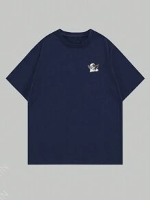 Manfinity EMRG Camiseta casual de cuello redondo y manga corta con estampado de letra, de estilo minimalista, para hombre