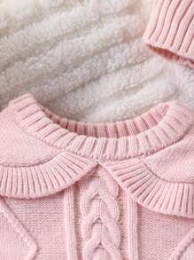 Baby Girl Fashionable Cute Solid Color Ruffle Trim Romper - Pink - View 3