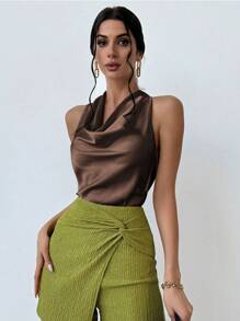 Firerie Women Elegant Sexy Holiday Music Festival Back To School Leopard Print Draped Neck Sleeveless Blouse Old Money Homecoming Going Out Tops Work Women Blouses Women Shirts