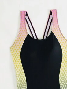 Swim SPRTY Seamless Ombre Print Patchwork Tankini Top, Non-Removable Cups, For Women Summer - Black - View 3