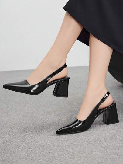 CUCCOO BIZCHIC 女士时尚黑色尖头粗跟高跟鞋，适合通勤、约会、聚会、婚礼、节日新年假期