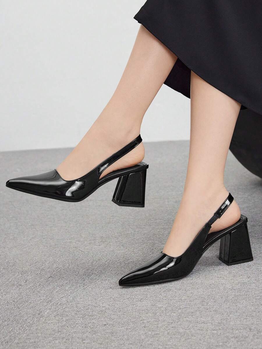 CUCCOO BIZCHIC 女士时尚黑色尖头粗跟高跟鞋，适合通勤、约会、聚会、婚礼、节日新年假期 - 黑色 - 查看 1