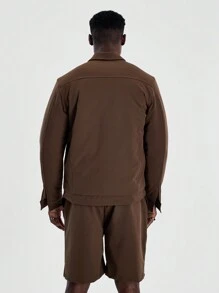 Musero Collared Structured Long Sleeve Shirt Jacket - Brown - View 2