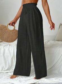 SHEIN Swim Women Summer Casual Solid Color Black Cover Ups( Pants Only) - Black - View 3