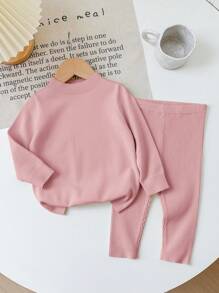 SHEIN Baby Girl Soft, Warm, Elastic All-Match Long Sleeve Sweater And Pants Set, Suitable For Daily Casual Wear, Home Or Outings