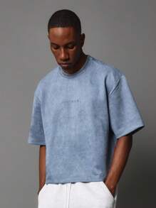 SUMWON Oversized Boxy Fit Jersey T Shirt With Embroidered Logo Number Applique Street Style Festival Summer Casual Comfort Wear - Blue - View 2