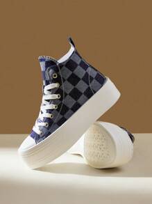 CUCCOO EASI 女士格纹拼接简约运动鞋，适合日常休闲穿着 - 藍色 - 查看 7