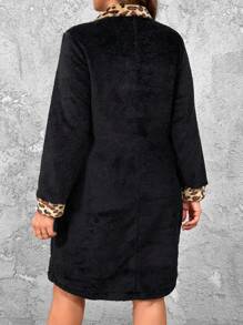 冬季加大码长袖羊毛宽松连衣裙 - 黑色 - 查看 2