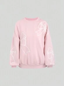 SHEIN Unity Women's Oversized Butterfly Print Crew Neck Loose Fit Casual Sweatshirt, Spring/Autumn Pullover Fall Sweatshirt - Pink - View 3
