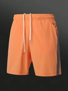 Acti Log Boyfriend Style Men's Contrast Color Drawstring Waist Sports Shorts Sweat Pants Black Shorts - Black - View 2