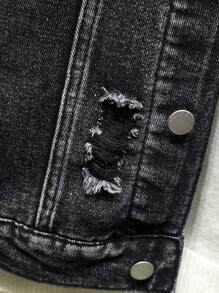 Manfinity LEGND Men's Loose Fit Washed Gray Street Wear Dark Denim Jacket With Letter Print, Casual Outerwear, For Boyfriend Gift, Going Out - Dark Grey - View 6