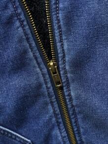 Manfinity Homme Men Deep Blue Washed Denim Padded Casual Loose Baseball Jacket - Light Wash - View 9