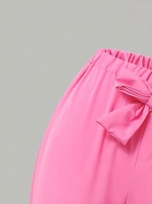 Conjunto de blusa e calças largas com decote assimétrico estiloso para meninas 2024