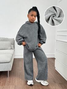 SHEIN Ensemble sweat-shirt à capuche oversize avec imprimé flocon de neige et pantalon de survêtement à jambes larges, convient pour la maison, l'extérieur et l'école