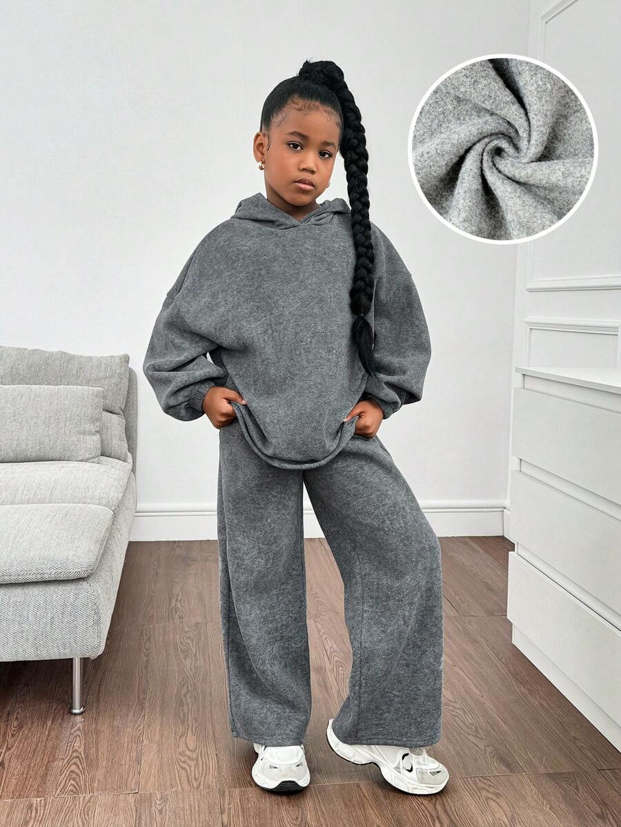 SHEIN Ensemble sweat-shirt à capuche oversize avec imprimé flocon de neige et pantalon de survêtement à jambes larges, convient pour la maison, l'extérieur et l'école