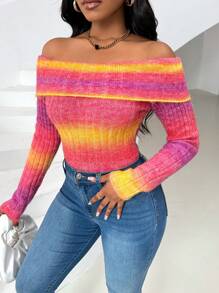 Zolique 1 st dam Ombre långärmad tröja (färg slumpmässigt vald) stickad pullover höst vinter - Multifärgad - Visa 4