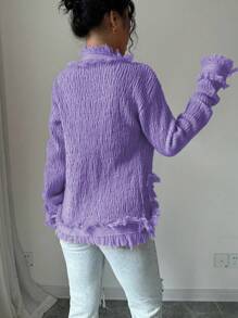 Elenzga 女式纯色拼布流苏长袖单排扣开衫，秋冬款