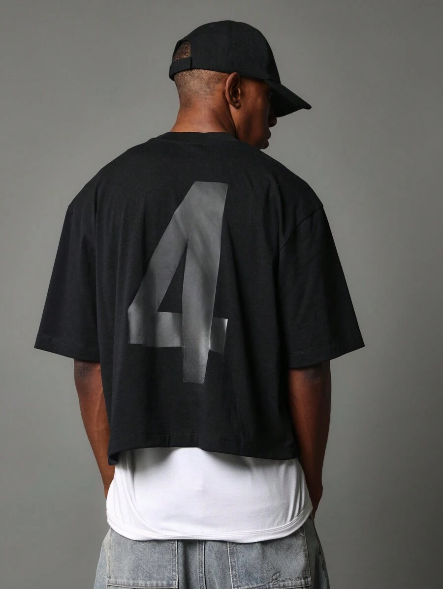 SUMWON Crop Fit Short Sleeve Tee With Number Graphic Print - Black - View 1