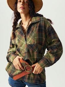 Bohemela Blusa holgada de manga larga con cuello de solapa a cuadros para mujeres, ropa de vacaciones