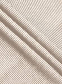 SHEIN PETITE 2pcs Women Casual Set - Square Neck Short Sleeve Top And Waist Tie Wide Leg Pants - Apricot - View 5