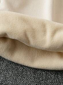 大码女式灯芯绒面料保暖内衬保暖高腰松紧腰宽松休闲裤冬季 - 白色 - 查看 5