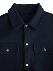 Manfinity Homme Áo khoác nam cài nút hở phía trước, phong cách tối giản cho người hướng ngoại, quần áo mùa thu - Màu xanh hải quân - Xem 5