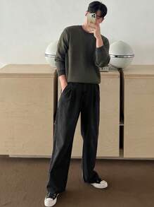 DAZY بنطلون جينز رجالي بجيوب مائلة ذو ساق واسعة باللون الأسود، ملابس كاجوال للخريف، عودة إلى ملابس المدرسة