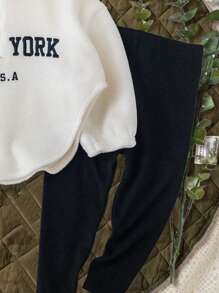 2 件套年轻女孩休闲服装套装，不对称下摆拉链运动衫和舒适裤子，秋冬 - 杏色 - 查看 4