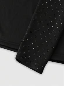 ROMWE MEN Street Life 男士宽松落肩亮片拼布设计 T 恤 - 黑色 - 查看 4