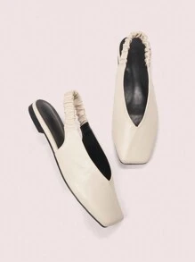 CUCCOO DOLLMOD Zapatos planos tipo slingback con decoración de remaches y puntera cuadrada, estilo punk para mujer - Beis - Ver 6