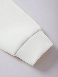 SHEIN EZwear 眼睛图案印花女式休闲长袖连帽运动衫，秋冬 - 白色 - 查看 6