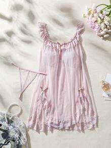 SHEIN 女士蕾丝荷叶边性感娃娃裙内衣