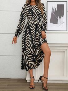 SHEIN Clasi Đầm Maxi Thiết Kế Tối Giản Lưng Cao Thắt Lưng Chéo Thanh Lịch Thu/Đông Cho Nữ - màu đen - Xem 3