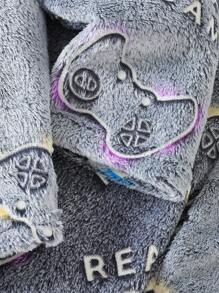 青少年男孩舒适温暖灰色简约游戏夜光蓬松长裤和长袖两件套睡衣套装 - 灰色 - 查看 5